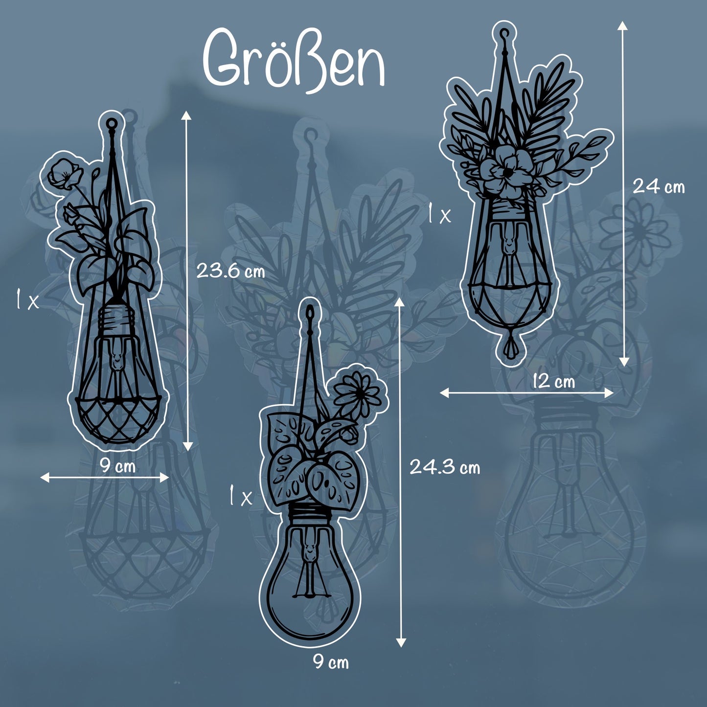 Blumige Glühbirnen | 3er Set statische Sonnenfänger - Intricat